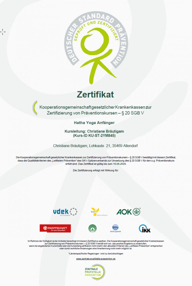 Zertifikat der Zentralen Prüfstelle Prävention